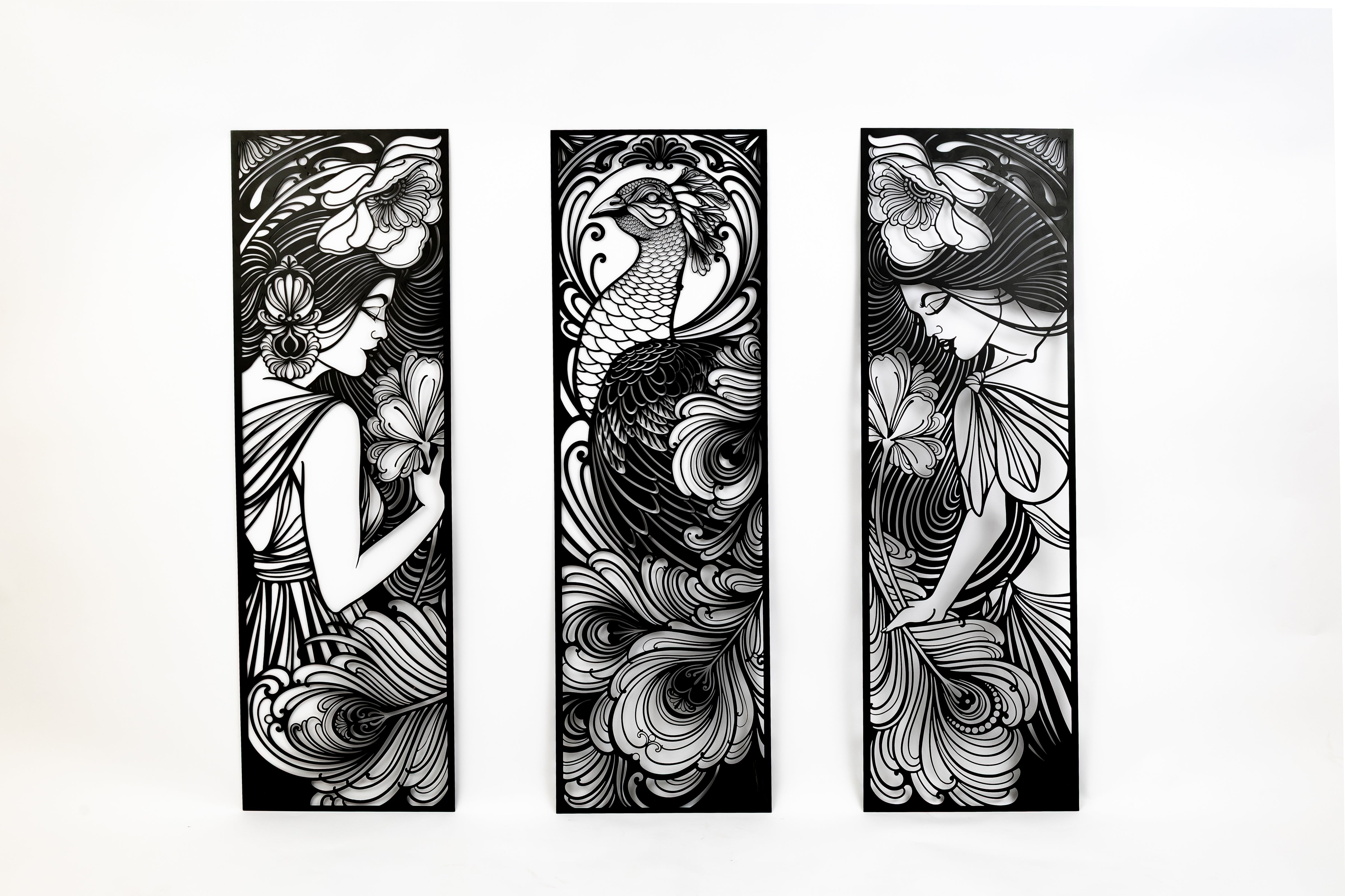 Peacock Nouveau Triptych